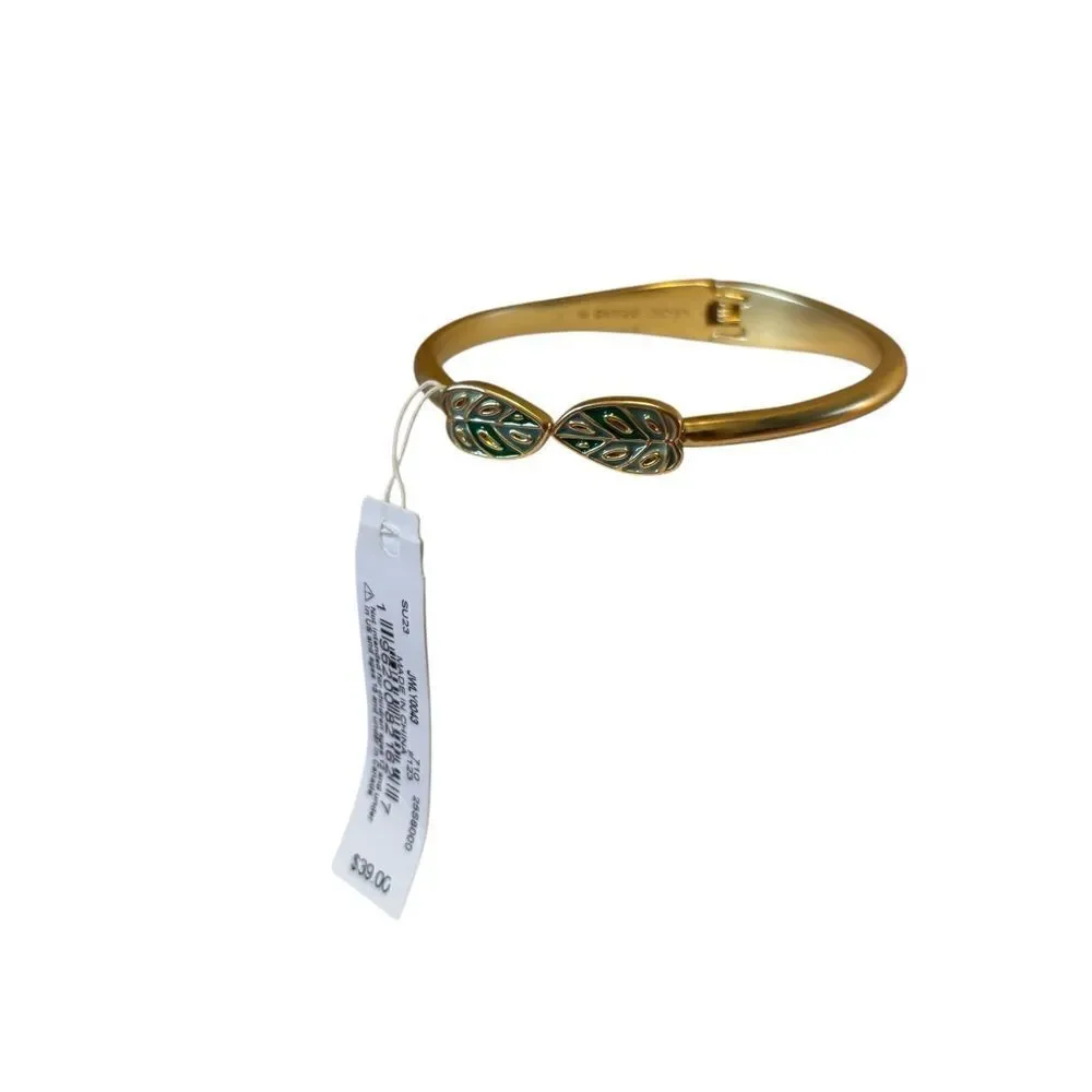 Lucky Brand Matte Gold & Green Leaf Hinge Cuff